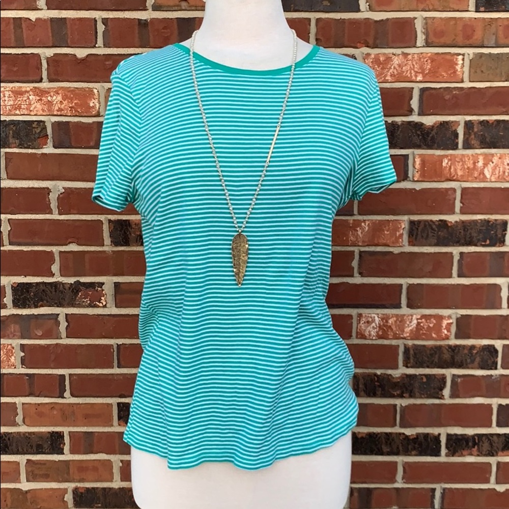 Faded Glory green and white striped tee